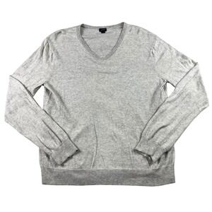 J.Crew Mens V-Neck Sweater Size Large Cotton Cashmere Gray Lightweight Grandpa